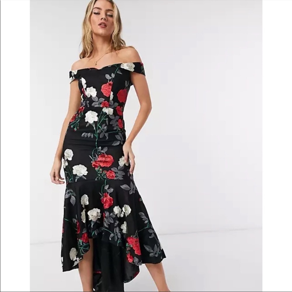 Chi Chi London New Osariah Bardot Dress Embroidered Mermaid US 10 UK 14